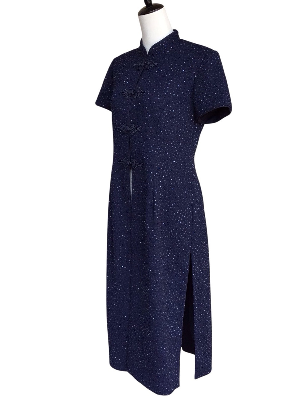 R & M Richards Vintage Navy Blue Shimmer Open Style Kimono Overcoat Dress